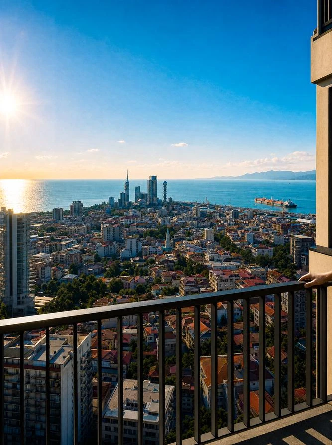 View over Batumi Old City, the sea and the port from a high floor - photo 2