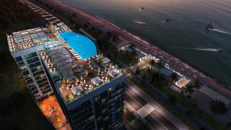 Novotel Living Batumi seafront tower with palms and the Black Sea - photo 2