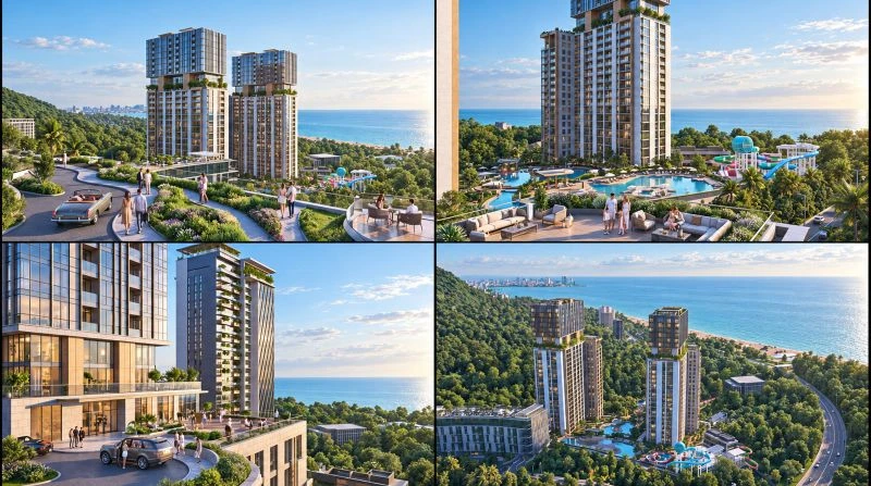 Aerial view of the Aqua Residence towers with rooftop pools beside the Black Sea coast - photo 5