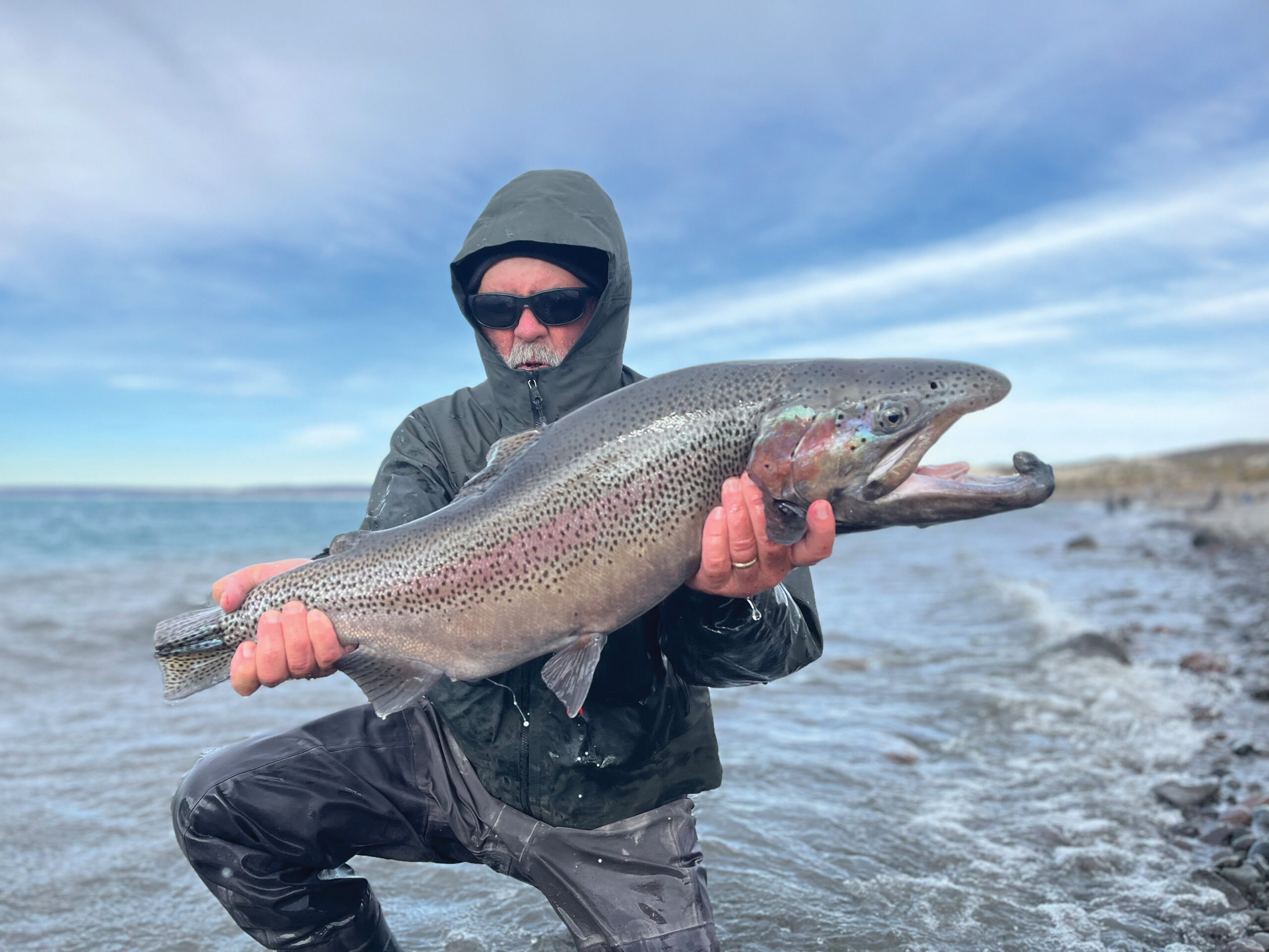 Giant rainbow trout caught in Jurassic Lake, Argentina