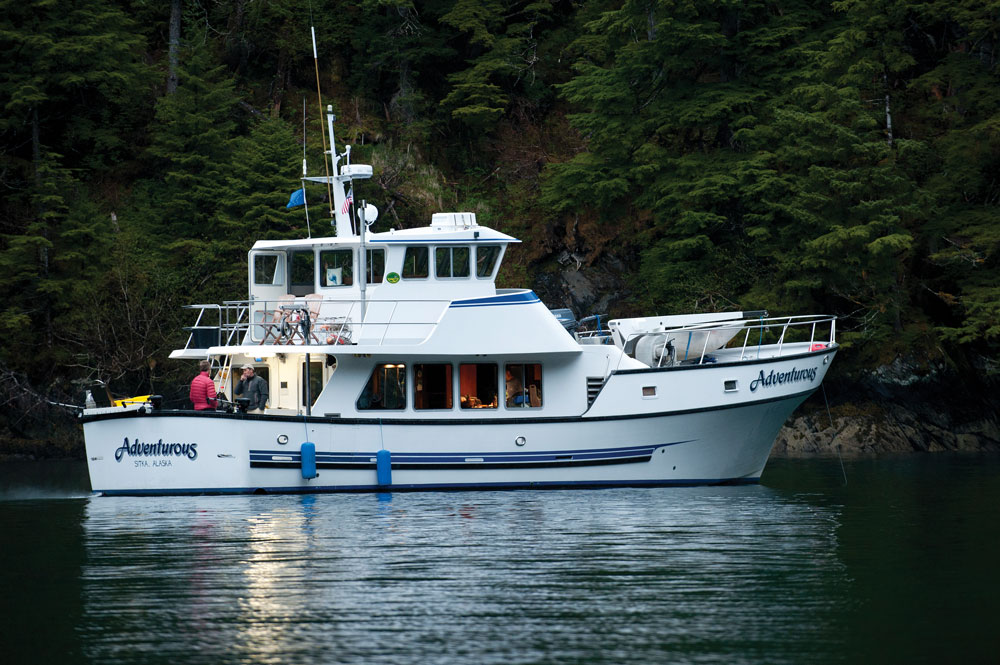 Adventurous carries two aluminum jet boats on the bow which the crew uses to explore inlets, rivers and islands