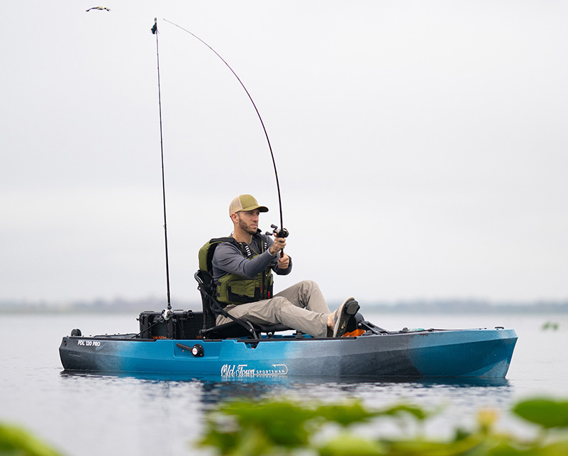 The Old Town Sportsman PDL 120 PRO kayak has a pedal drive so you can fish on the go.
