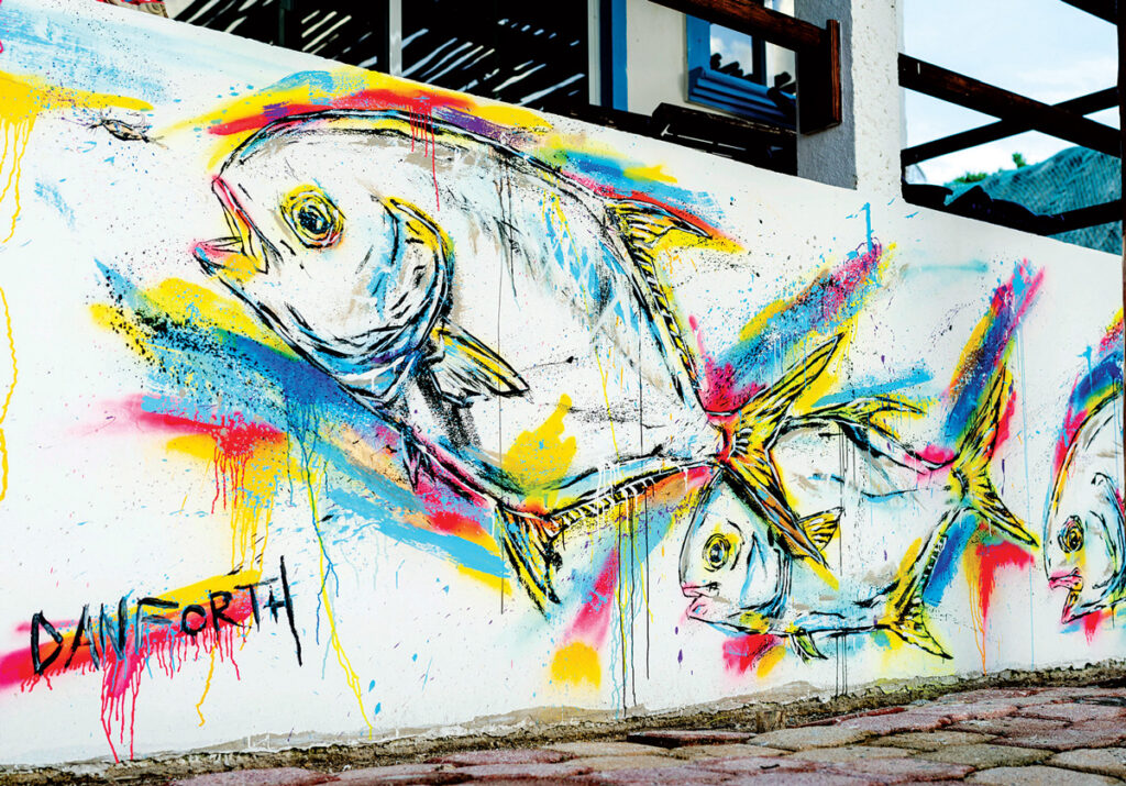 Trio of permit mural at Xflats Lodge in Mexico