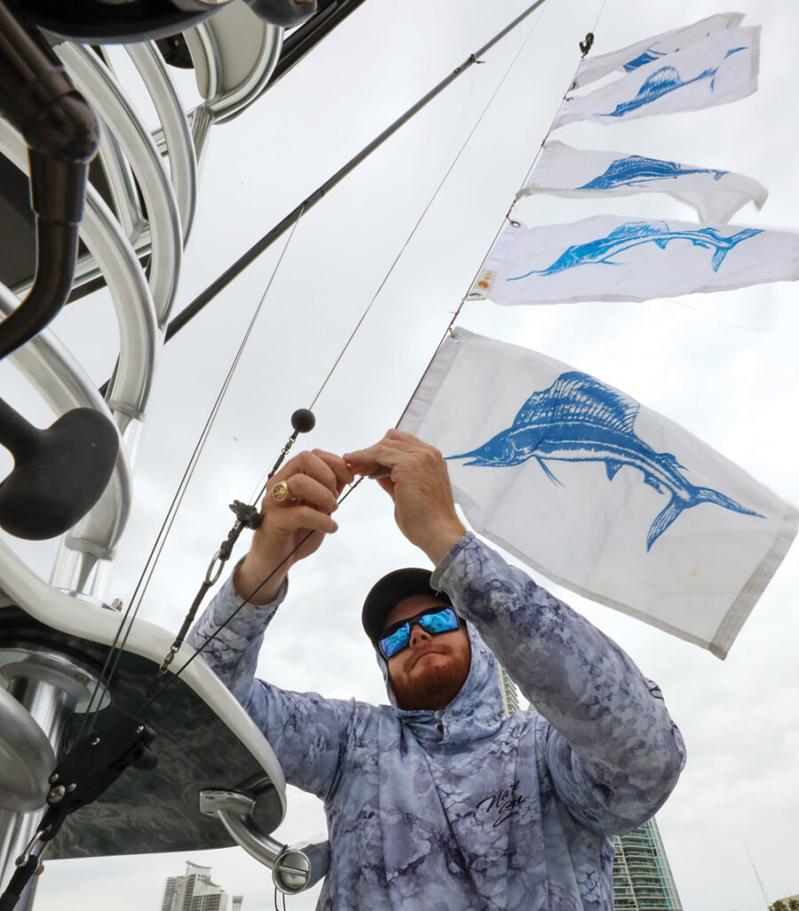 Hanging sailfish release flags