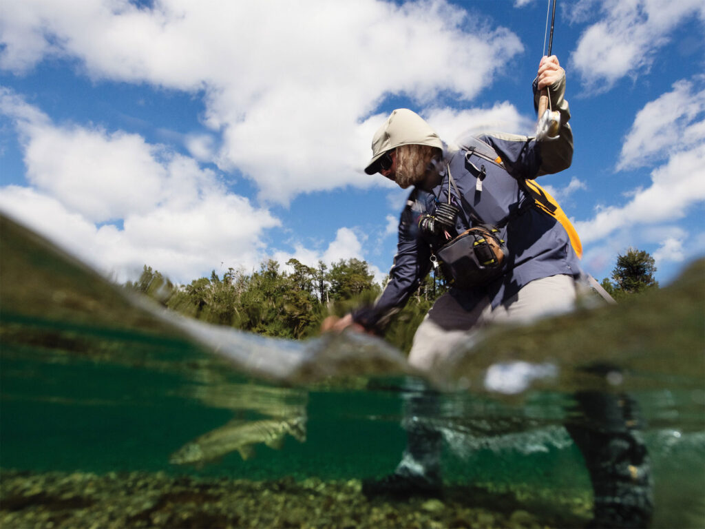 Fly fishing for trout in New Zealand South Island