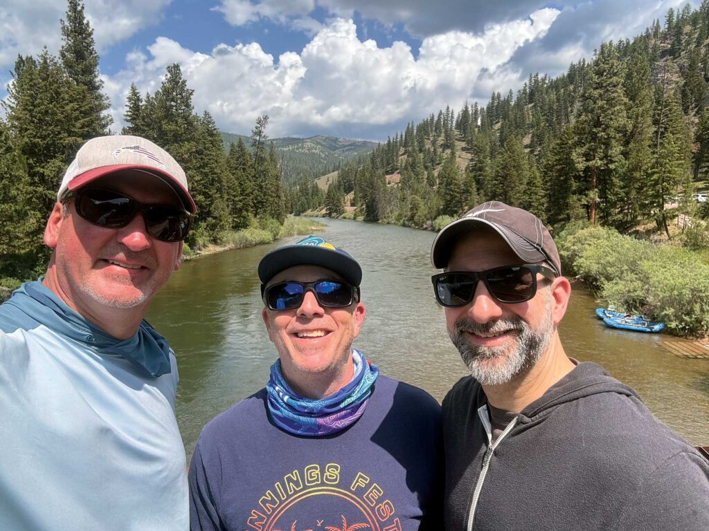 Dave Hebert, Charlie Levine and Vin Paneccasio celebrating a birthday in Montana