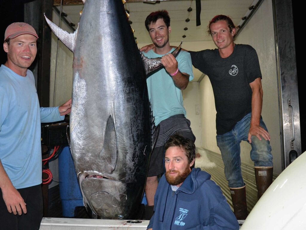 Anglers with a large tuna