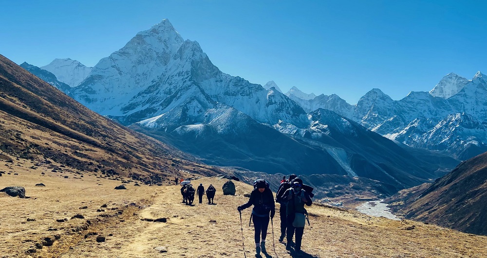 Trekkers trekking to Dingboche