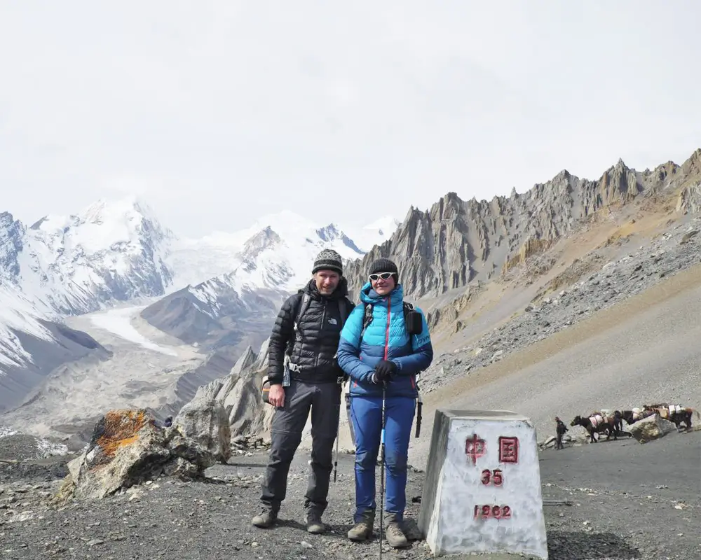 Rui La Pass in the Manaslu region where the Nepal-Tibet border pillar stands.