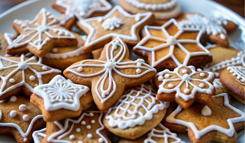 events baking gingerbread snowflakes iced