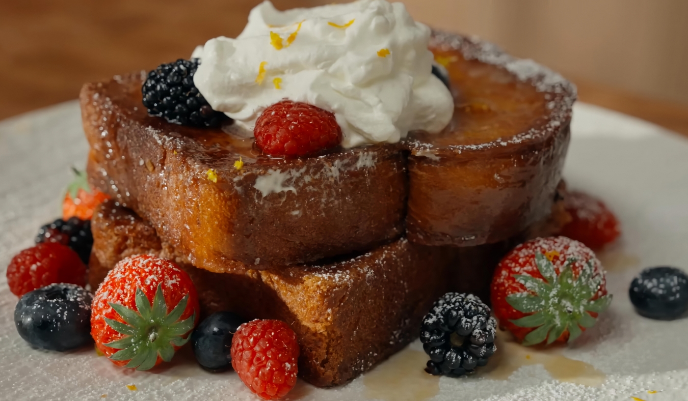 events french toast with fruit whipped cream