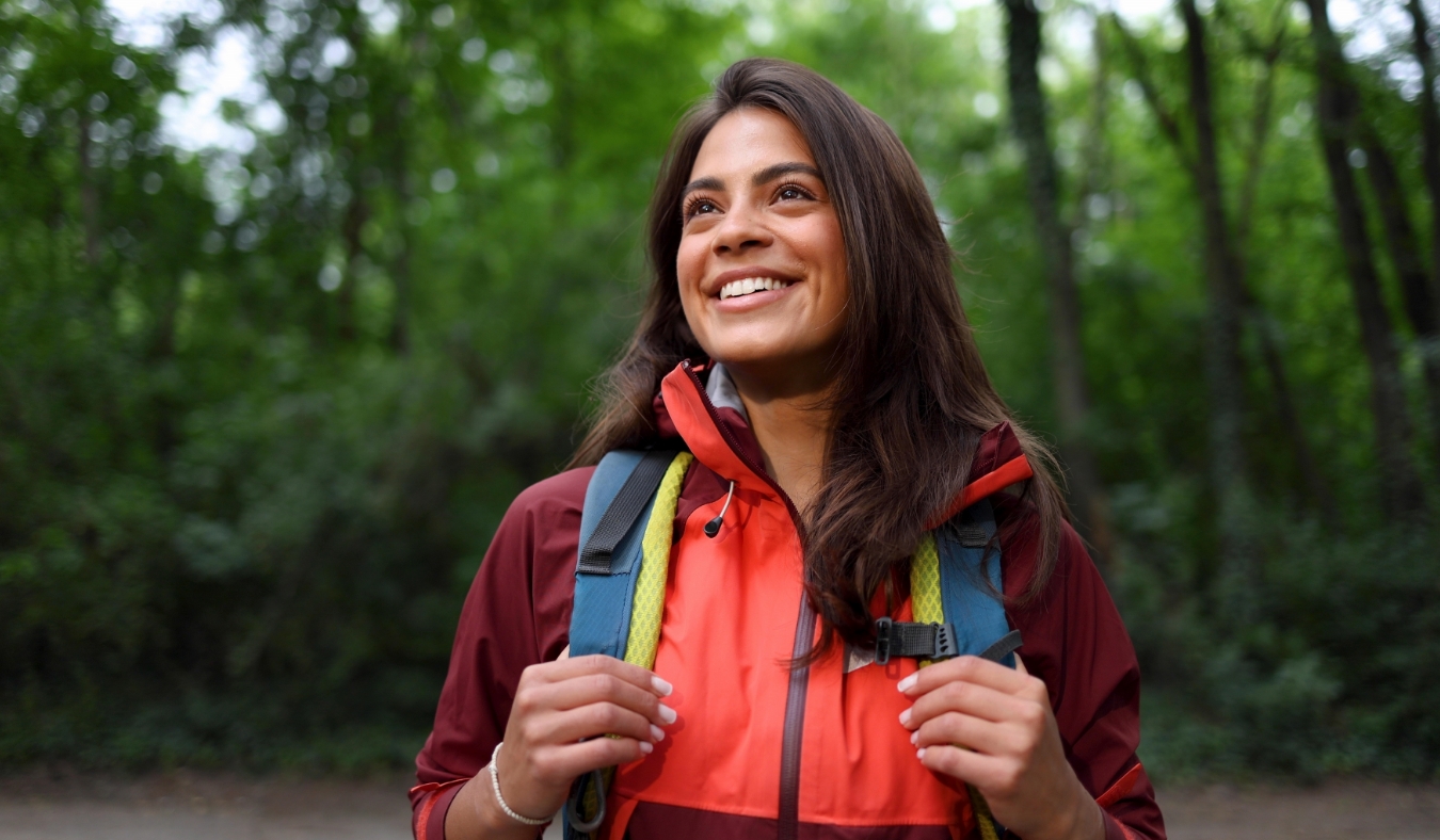 woman hiking in forest