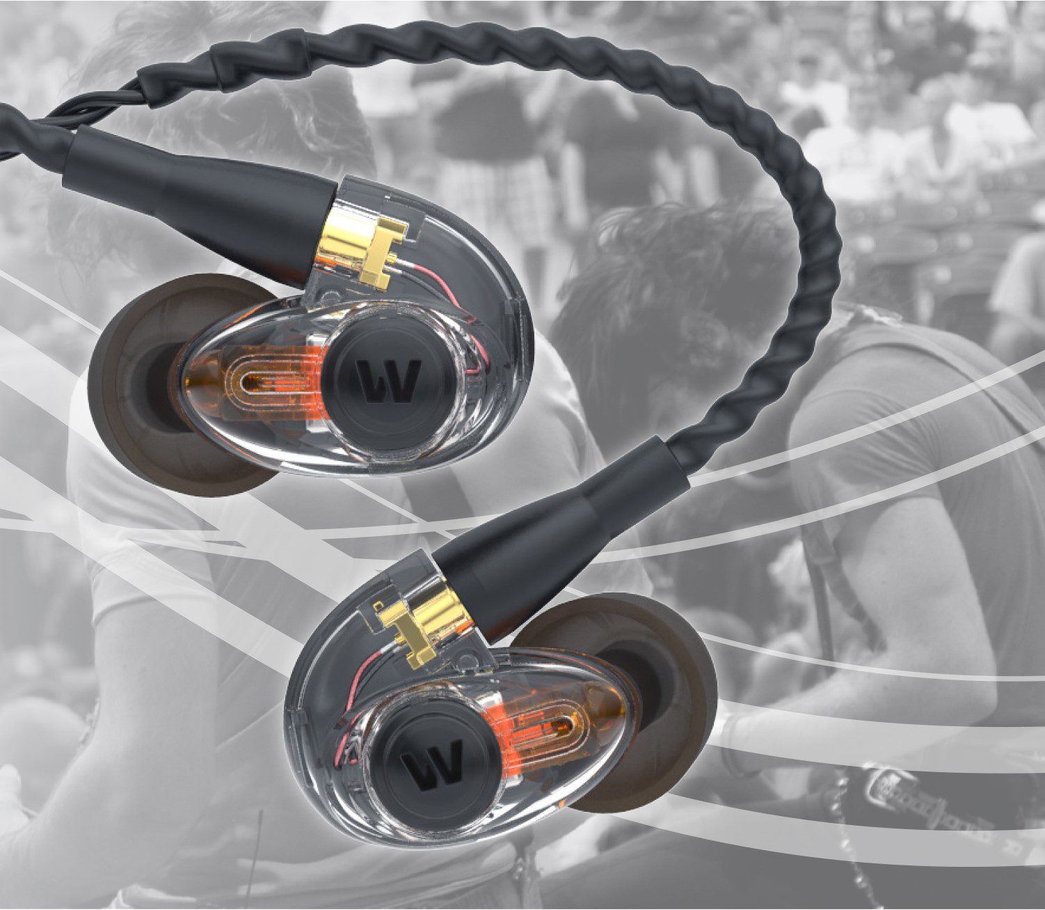 black earbuds with black wire cord