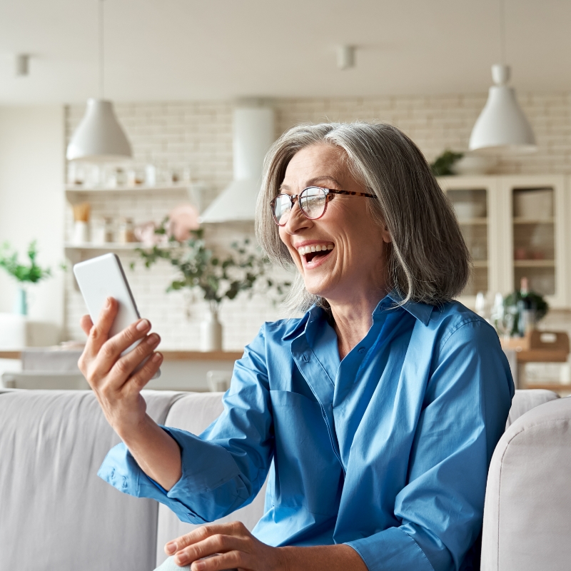 on phone woman square