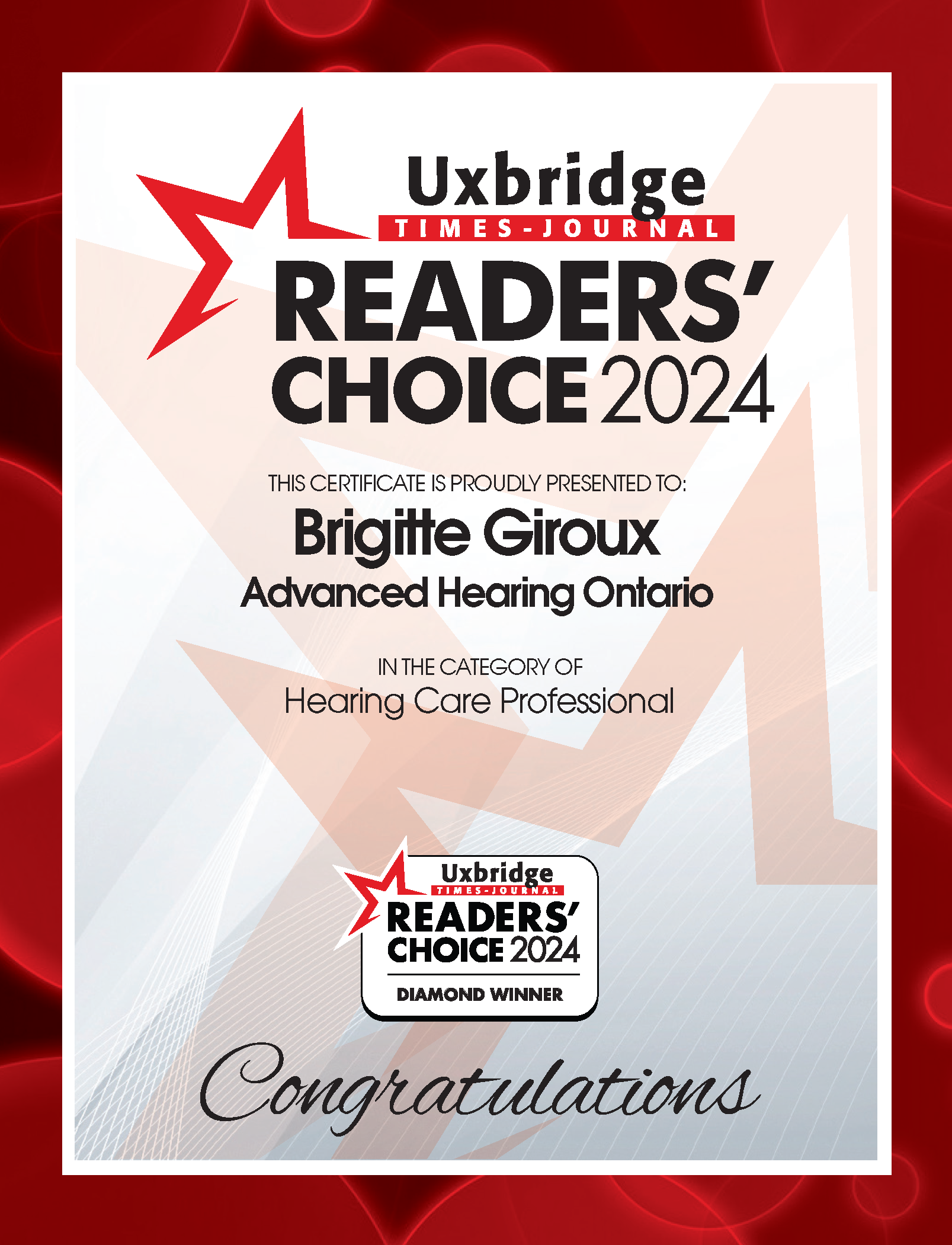 AWARD 2024 Certificate Diamond Brigitte Giroux