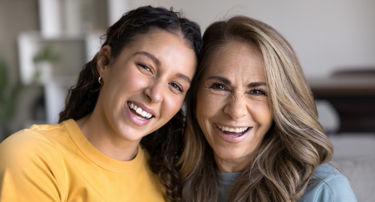 cta stacked young adult daughter girl and senior mom looking at camera