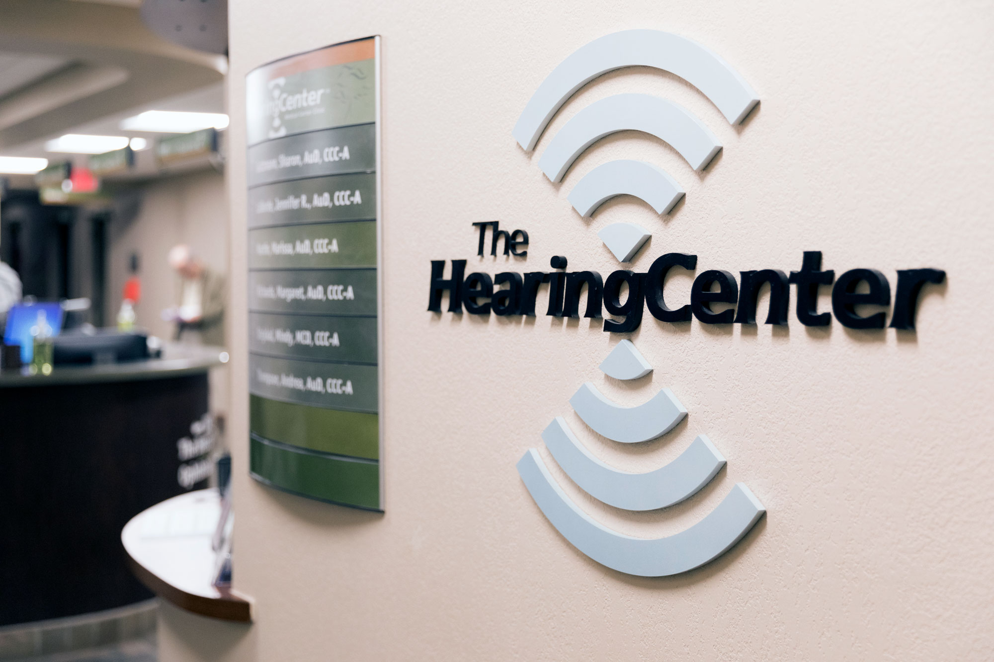 The Hearing Center office interior signage