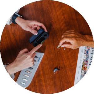 hearing aid specialist showing different types of hearing aids