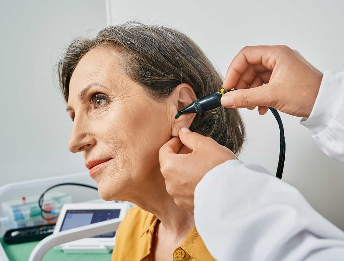 hearing exam lady