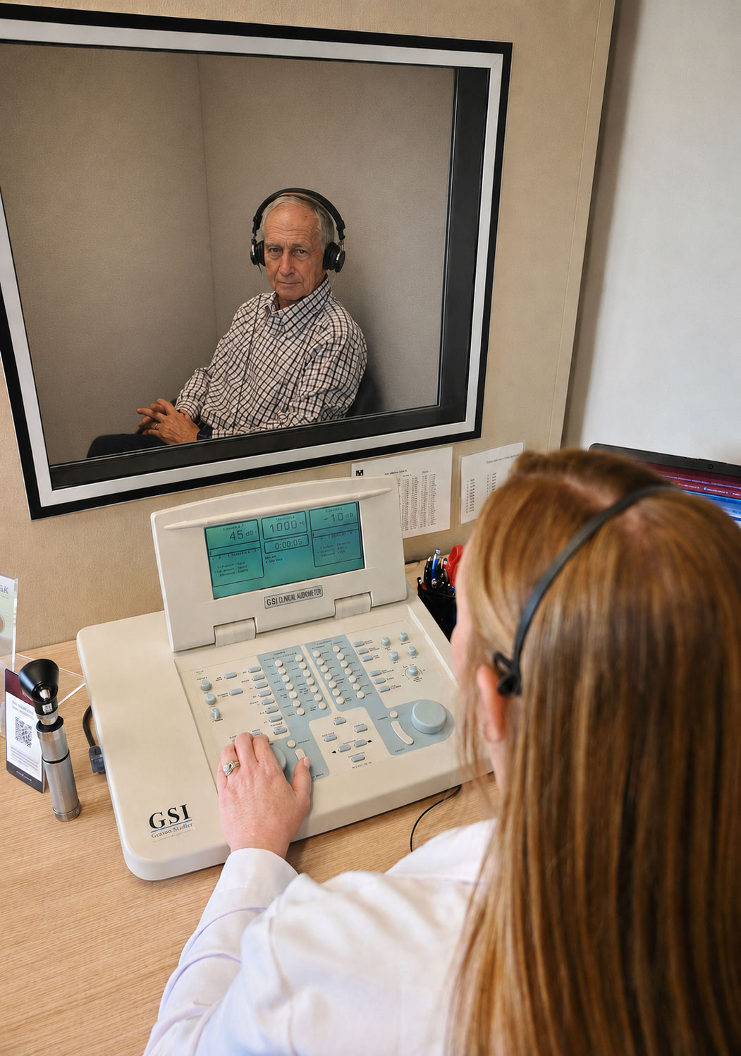 hearing test in sound booth with mcguire