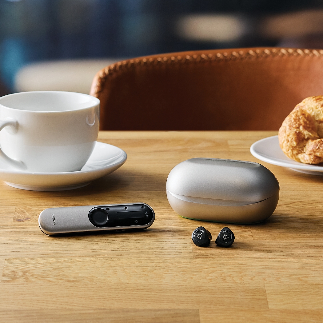 phonak virto i r lifestyle products on cafe top