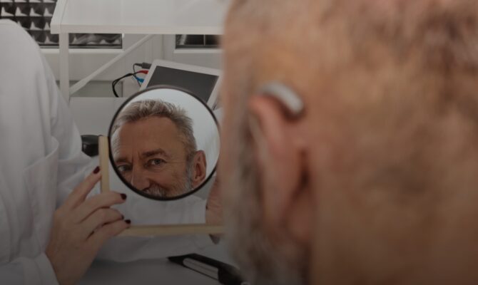 cta hover middle aged man trying on hearing aids
