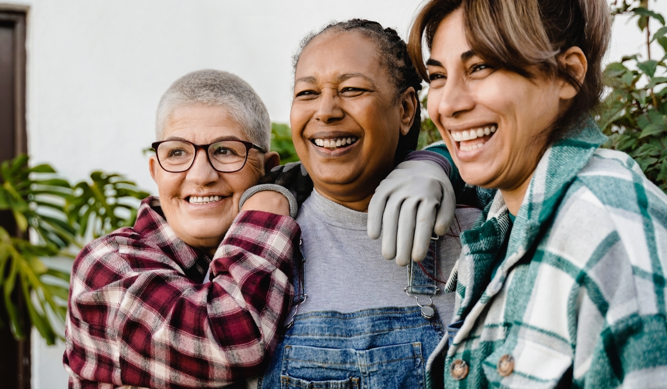 Multiracial senior farmer people gardening outdoor in home backyard terrace
