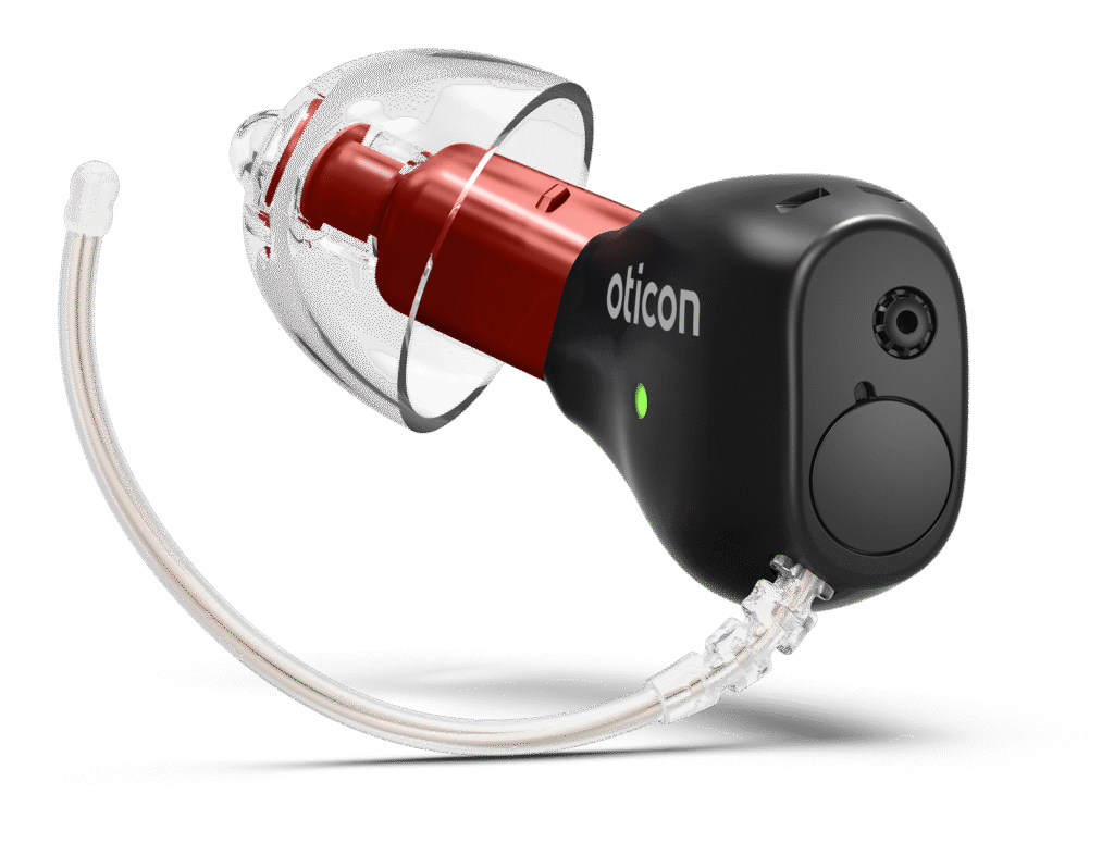 Oticon Zeal nxtCIC H2 2025 Right C117MatteBlack Speaker75 BassDomeDV TRANSPARENCY Angled 500pctSize w shadow