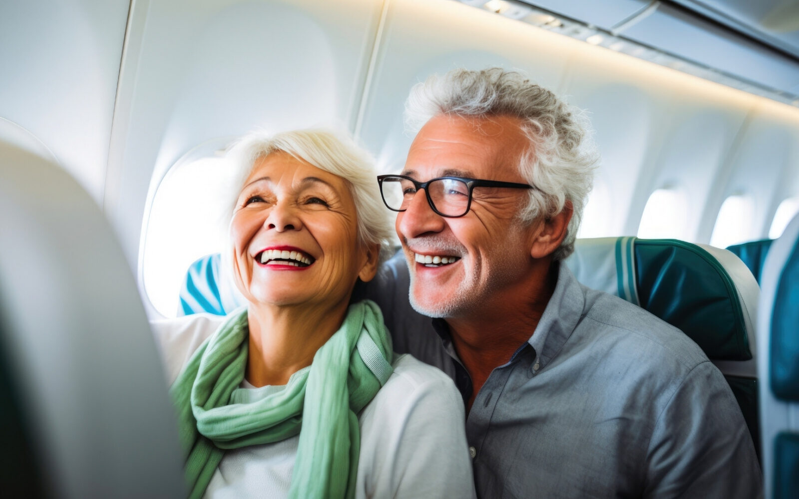 elderly couple flying