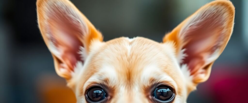 close up of a small dog's face