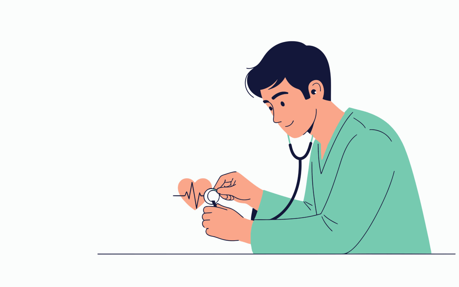 Doctor checking heartbeat with stethoscope, medical illustration, healthcare concept