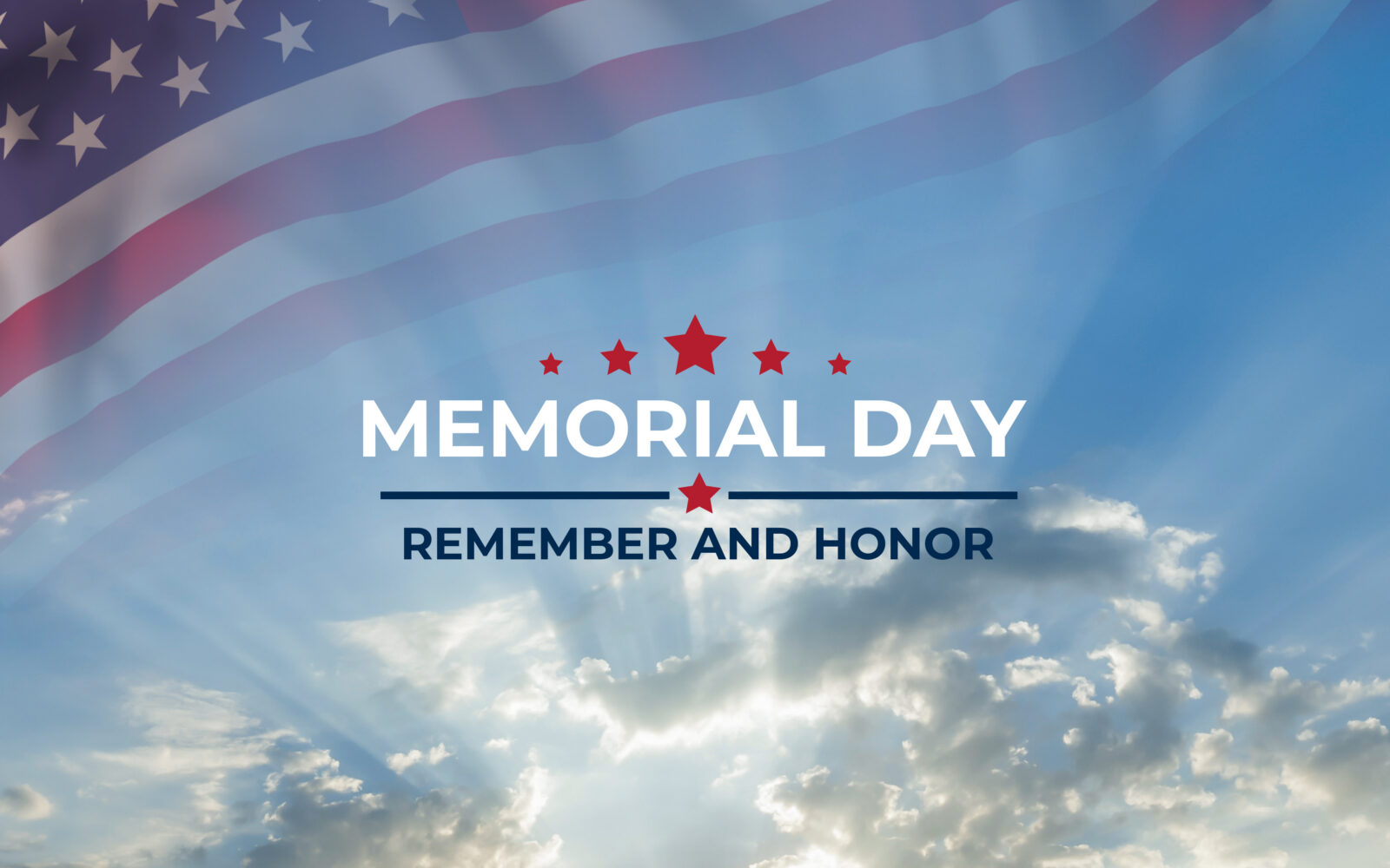 Memorial day card with flag and text
