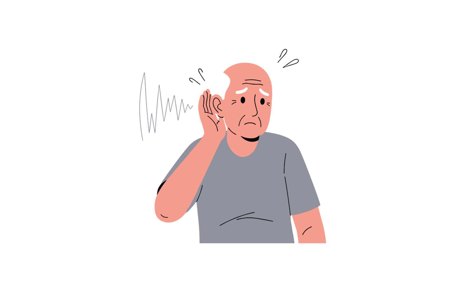 Man experiencing hearing loss with frustrated expression