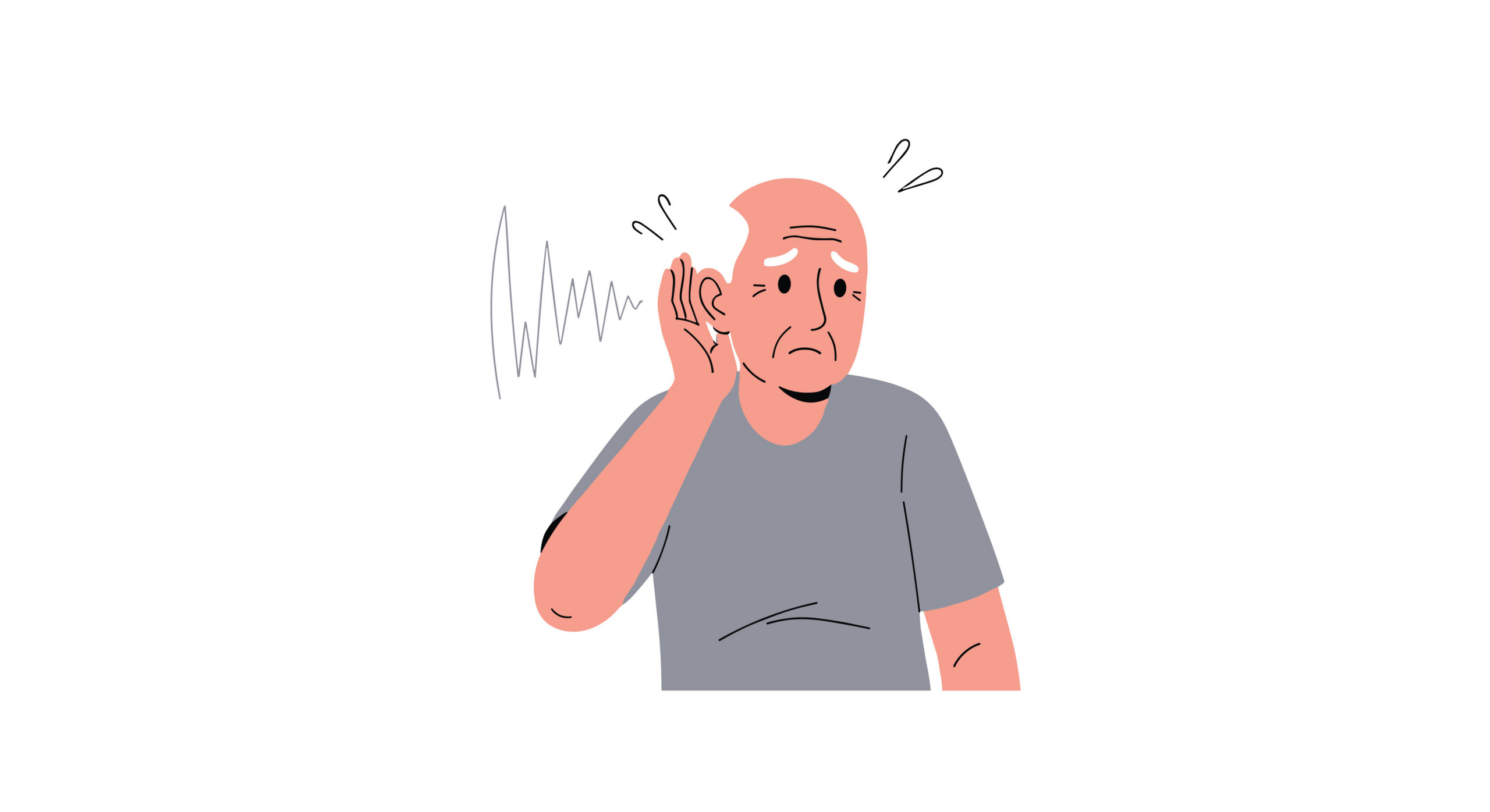 Man experiencing hearing loss with frustrated expression