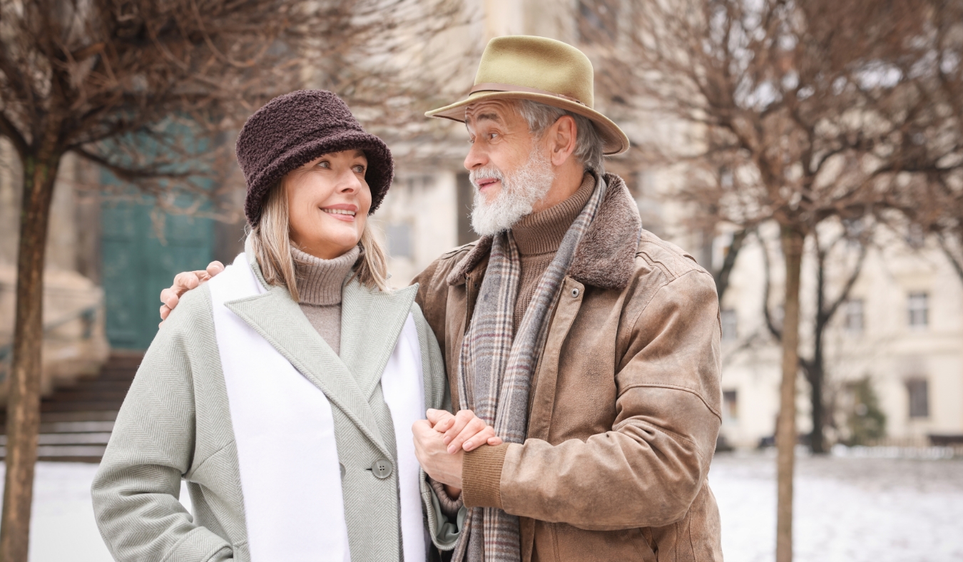 couple walking on a snowy day