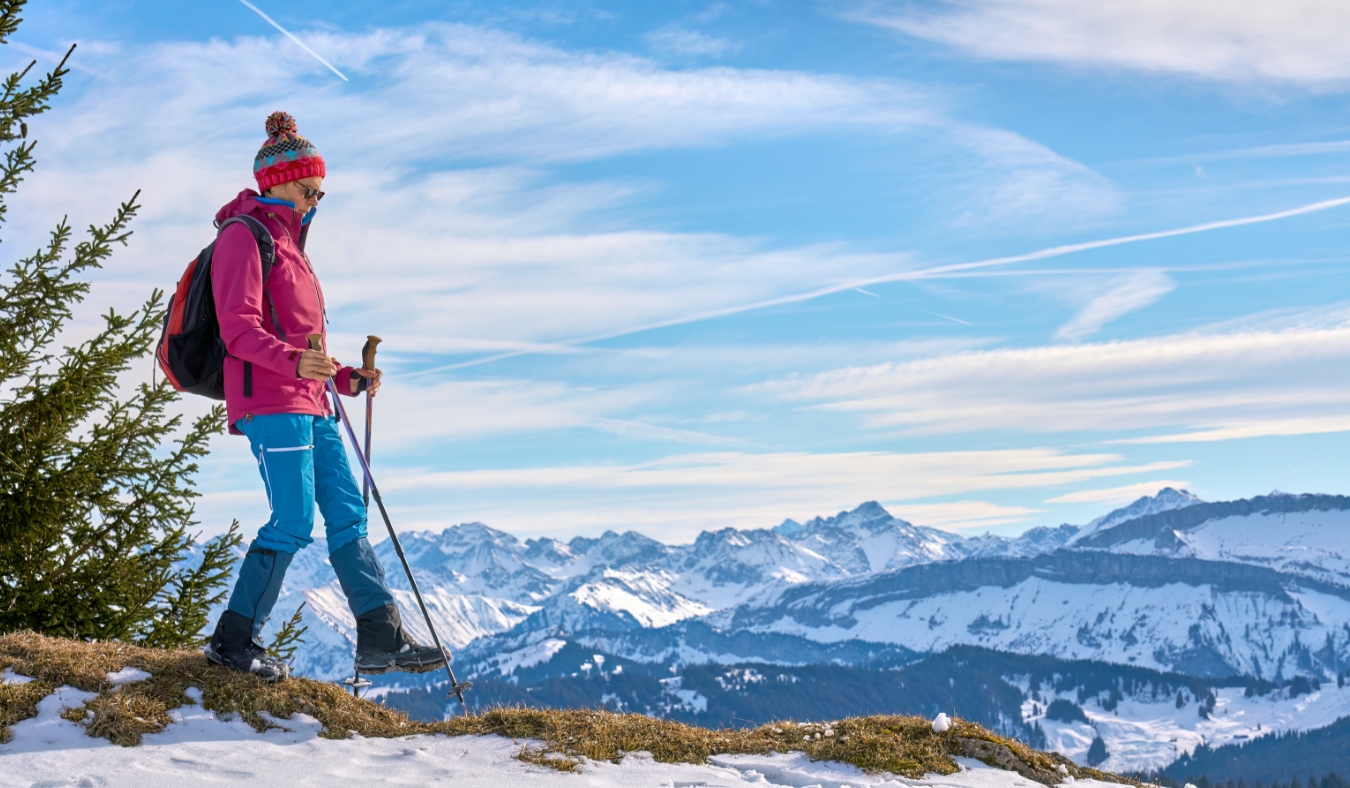hiking in snowy mountains