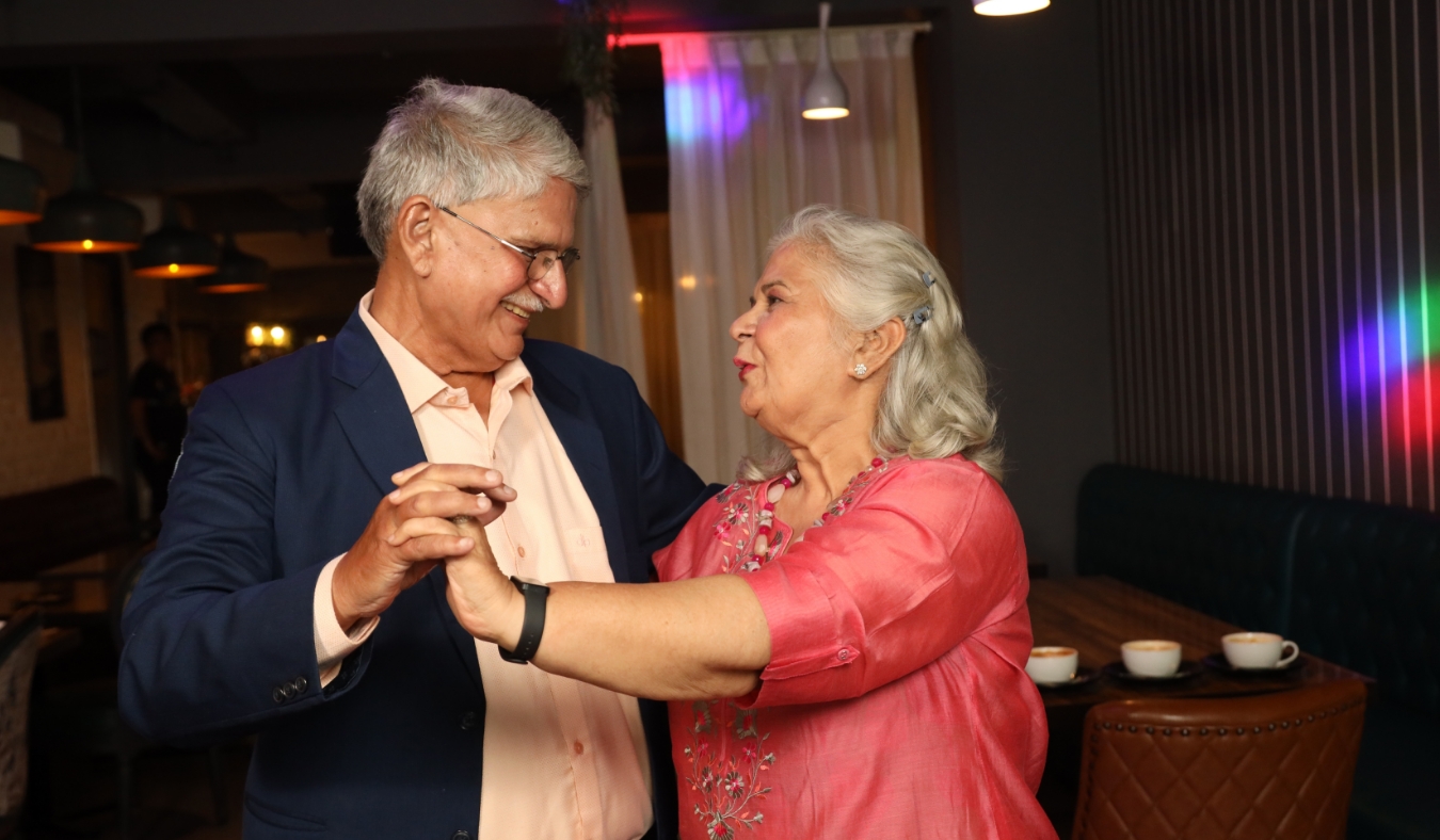 senior couple dancing celebrating valentines