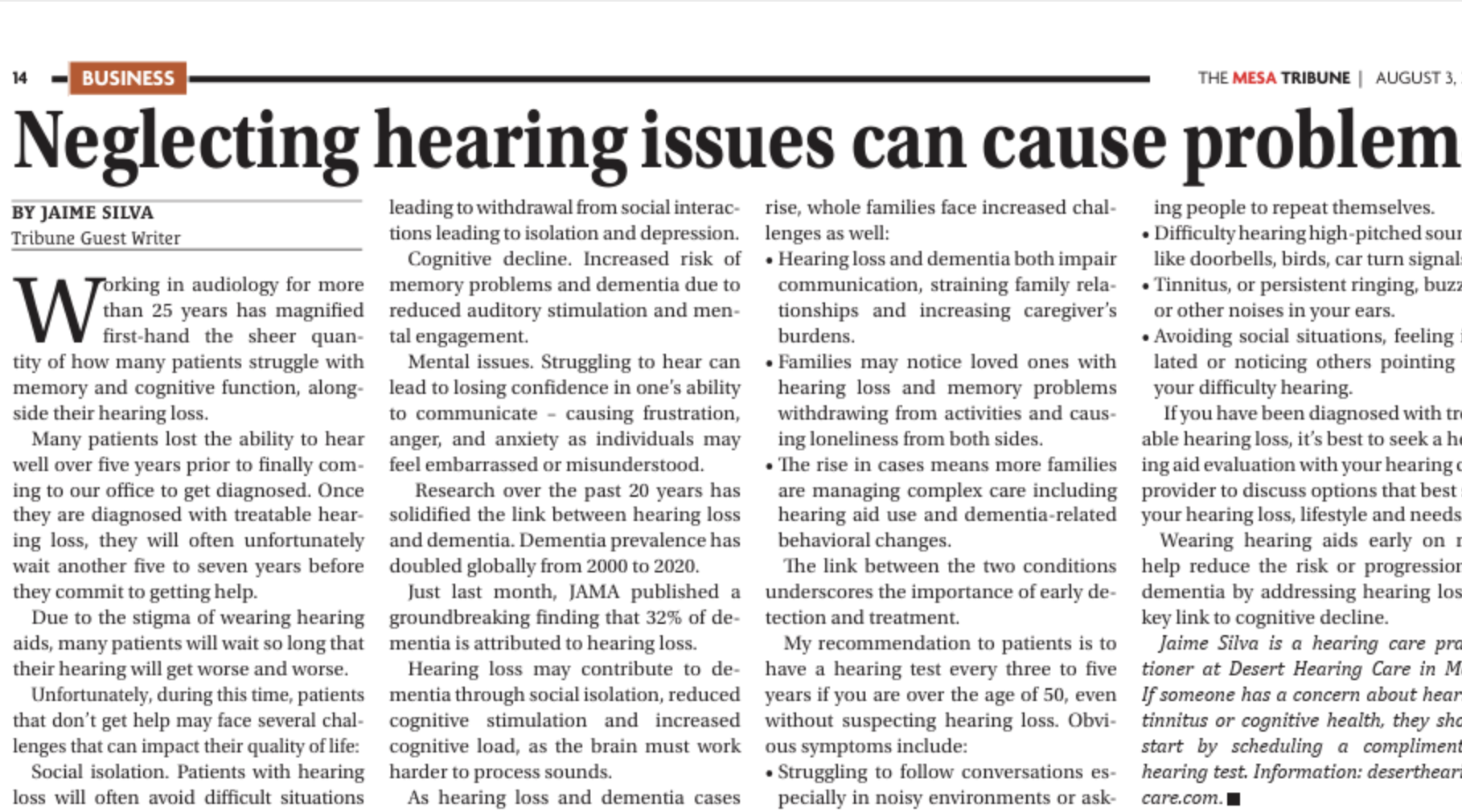 Jaime Silva Neglecting hearing issues can cause problems