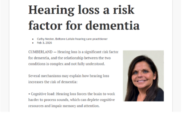 Hearing loss a risk factor for dementia by Cathy Nester Beltone LaVale MD