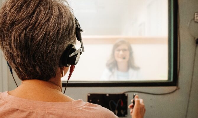 cta stacked hearing evaluation in sound booth