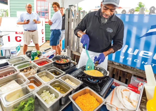 Chef preparing made-to-order omelets at the Bluewater Summer Cruise breakfast in St. Michaels
