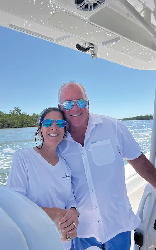 Jim and Judy Belliveau enjoying a sunny day on the water aboard their Regulator 34 in Southwest Florida
