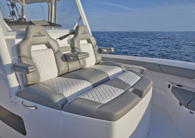 Bow lounge seating on a Regulator 37