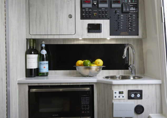 Galley storage and microwave on a Regulator 37