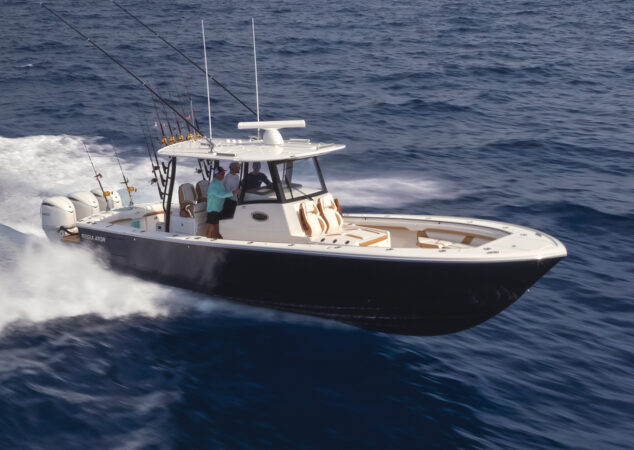 Regulator 35 center console side profile running offshore