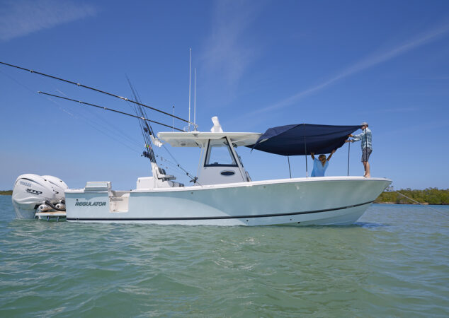 Regulator 31 center console docked with Sureshade