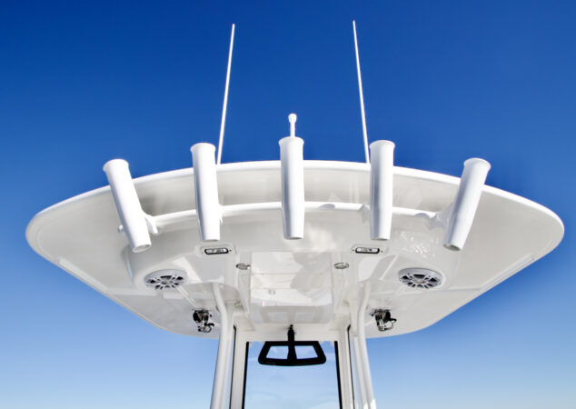 Rocket launcher rod holders mounted across the aft edge of the T-top