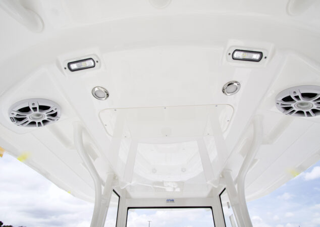 Overhead view showing Fusion speakers and LED lighting integrated into the T-top