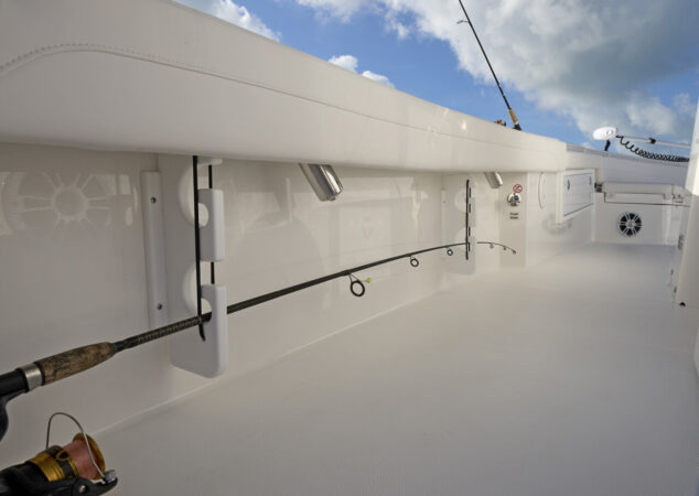 Rod storage in gunwale of Regulator 30XO