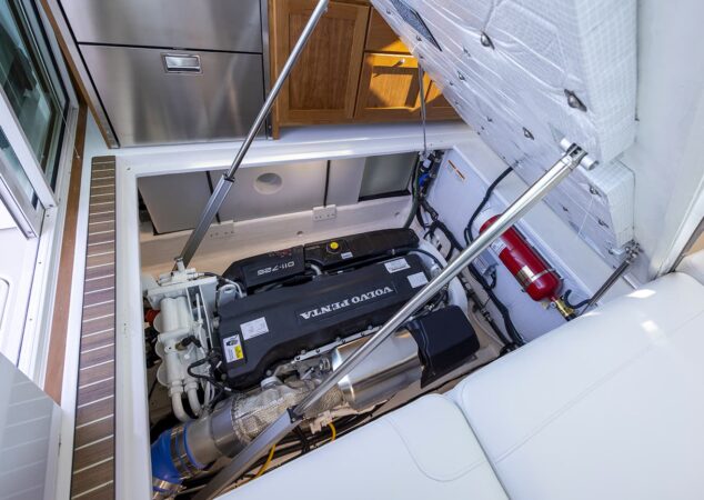 Back Cove 412 engine room with Volvo Penta D11 diesel engine and mechanical systems